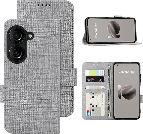 Foluu for Asus Zenfone 10 Wallet Case, Card Slot Stand Phone Case with [Shockproof TPU Interior Case], PU Leather Strong Magnetic Flip Cover for Asus Zenfone 10 2023 (Gray)