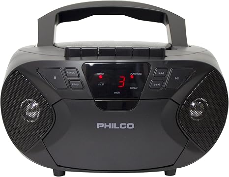 Philco Portable Bluetooth Boombox with CD and Cassette Player | Cassette Recorder | Connect to Headphones | CD Player is Compatible with MP3/WMA/CD-R/CD-RW CDs | 3.5mm Aux Input | AC/Battery Powered