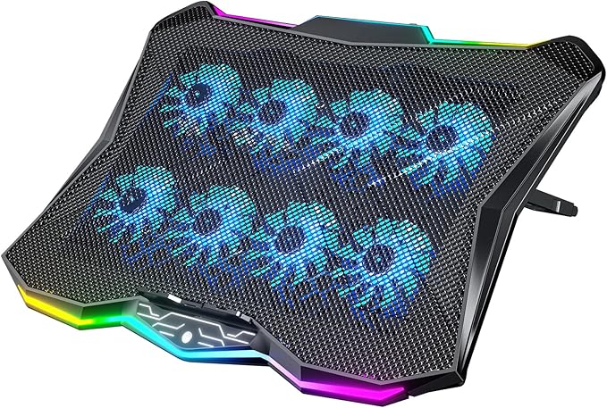 AICHESON Gaming Laptop Cooling Pad with 8 Fans, RGB Computer Stand for 15.6-17.3 Inch Notebook with 7 Height Slots, 2 USB Ports, AA3