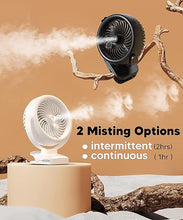 Load image into Gallery viewer, TYZU 7 Inch Portable Fan, Misting Fan, 4000 mAh Battery Operated Fan, Outdoor Misting Fan With 2 Mist Modes &amp; 4 Speeds, 130ml Tank, 360° Rotatable, Clip on fan For Outside Camping Stroller Golf Cart

