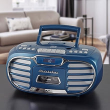 Load image into Gallery viewer, Retro Edge Big Sound Bluetooth Boombox with CD/Cassette Player-Recorder/AM-FM Stereo Radio (Blue)
