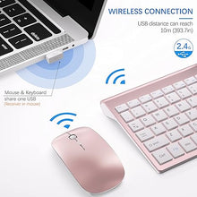 Load image into Gallery viewer, Wireless Keyboard and Mouse Ultra Slim Combo, TopMate 2.4G Silent Compact USB 2400DPI Mouse and Scissor Switch Keyboard Set with Cover, 2 AA &amp; 2 AAA Batteries,for PC/Laptop/Windows/Mac-Rose Gold White
