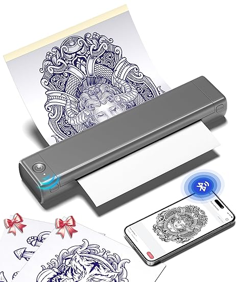 Phomemo M08F Tattoo Transfer Stencil Printer, Portable Tattoo Transfer Thermal Copier Machine with 10 Sheets Tattoo Papers