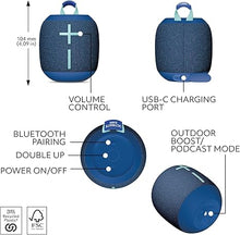 Load image into Gallery viewer, Ultimate Ears WONDERBOOM 4 Portable Waterproof Bluetooth Speaker with Big Bass and 360-Degree Sound, Dustproof Floating Speaker with 131ft (40m) Range - Blue
