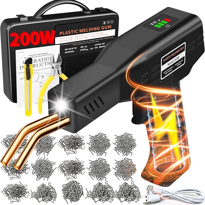 200W Cordless Plastic Welder, Plastic Weld Kit with 1050Pcs 6 Tpyes Hot Staples,Plastic Welder Tool 5000mAh Rechargeable Battery, Plastic Welder Repair Kit for Bumper Repair Plastic Repair Kit(Black)