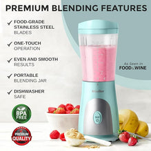 Load image into Gallery viewer, Mueller Personal Blender for Shakes and Smoothies with 15 Oz Travel Cup and Lid, Juices, Baby Food, Heavy-Duty Portable Blender &amp; Food Processor, Turquoise
