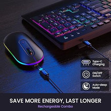 Load image into Gallery viewer, Wireless Keyboard and Mouse RGB Backlit- 2.4G Rechargeable Keyboard Full-Size with Phone/Tablet Holder, Silent Ergonomic Wireless Keyboard Mouse Combo for Computer, PC, Laptop
