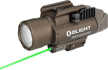 Load image into Gallery viewer, OLIGHT Baldr Pro 1350 Lumens Tactical Weaponlight with Green Light and White LED, 260 Meters Beam Distance Compatible with 1913 or GL Rail, Batteries Included(Desert Tan)
