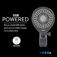 Load image into Gallery viewer, Treva 5 Inch Two Speed Battery &amp; USB Powered Clip On Fan - Slim and Portable Cooling Travel Fan with USB - Gray
