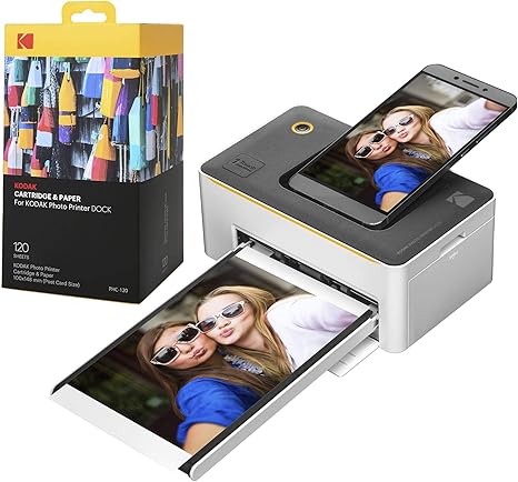 KODAK Dock Premium 4x6” Portable Instant Photo Printer (2022 Edition) Bundled with 120 Sheets | Full Color Photos, 4Pass & Lamination Process | Compatible with iOS, Android, and Bluetooth Devices