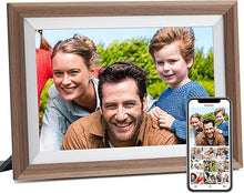 Load image into Gallery viewer, WiFi Digital Picture Frame 10.1 Inch 1280x800 HD IPS Touch Screen 16GB Storage, Smart Digital Photo Frame with Free Frameo APP to Share Photos or Videos Anywhere (Wood Frame)
