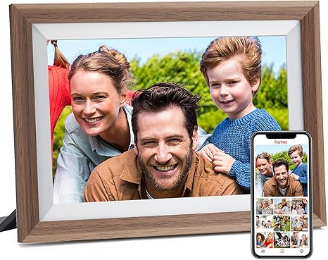 WiFi Digital Picture Frame 10.1 Inch 1280x800 HD IPS Touch Screen 16GB Storage, Smart Digital Photo Frame with Free Frameo APP to Share Photos or Videos Anywhere (Wood Frame)