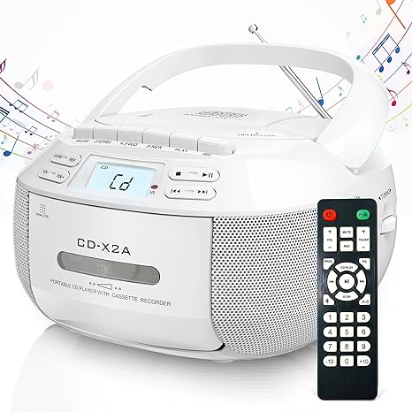 Greadio CD Player Boombox Cassette Player Combo with Bluetooth,AM/FM Radio,Stereo Sound with Remote Control,AUX/USB Drive,Tape Recording,AC/DC Powered,Headphone Jack,LCD Display for Home,Kids,Gift