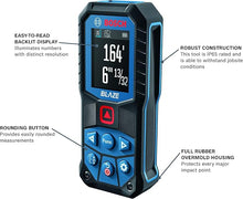 Load image into Gallery viewer, BOSCH GLM165-22 165 Ft Blaze Laser Distance Measure, Includes 2 AA Batteries, Belt Clip, &amp; Pouch
