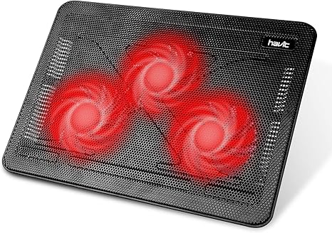 Havit HV-F2056 15.6-17 Inch Laptop Cooler Cooling Pad - Slim Portable USB Powered (3 Fans) (Black+Red)