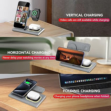 Load image into Gallery viewer, 3 in 1 Foldable Charging Station for Apple Products,Fast Wireless Charger Travel Dock Adapter&amp;Light for iPhone 16/15/14/13/12/11/X/XS,for iWatch 10/9/8/7/Ultra2/Ultra,for AirPods 4/3/2/Pro/2(Gray)
