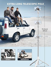 Load image into Gallery viewer, 71&quot; Cell Phone Selfie Stick Tripod, Smartphone Tripod Stand with Remote, Extendable Phone Tripod &amp; Travel Tripod Compatible with iPhone 15/14/13 Pro Max Gopro Android DJI (White)
