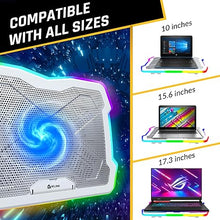 Load image into Gallery viewer, KLIM Ultimate + RGB Laptop Cooling Pad with LED Rim + New 2024 + Gaming Laptop Cooler + USB Powered Fan + Very Stable and Silent Laptop Stand + Compatible up to 17&quot; + PC Mac PS5 PS4 Xbox One - White
