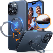 Load image into Gallery viewer, TORRAS 360°Spin for iPhone 16 Pro Case with Camera Control Button, Fit for MagSafe, Built-in Kickstand &amp; Ring Holder, Mil-Grade Protective Camera Capture Cover Case for iPhone 16 Pro, Black 6.3''
