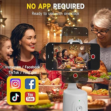 Load image into Gallery viewer, Auto Face Tracking Tripod, 360° Rotation Auto Tracking Phone Holder with 2 Cold Shoes, No App, Rechargeable Phone Camera Mount with Remote and Gesture Control for Video Recording

