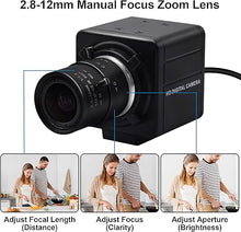 Load image into Gallery viewer, MMlove 8MP USB Camera High Speed 30fps 2.8-12 4X Optical Zoom Lens 2448P USB Webcam Manual Close up Zoom in and Out Golf Swing Camera for Industrial Machine Vision Support PC Raspberry Pi
