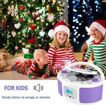 Load image into Gallery viewer, CD Radio Portable CD Player Boombox with Bluetooth,FM Radio,Remote Control,USB Input and 3.5mm AUX Headphone Jack,CD-R/CD-RW/MP3/WMA Playback,AC/Battery Powered(WTB-791Purple)
