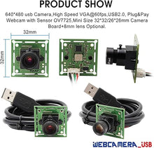 Load image into Gallery viewer, Webcamera_USB VGA High Speed Wide Angle USB Camera Module for Computer 480P 60fps Mini UVC USB2.0 Webcam Board Lightburn Camera for Lazer Engraver PC Camera for Raspberry Pi
