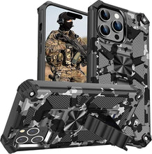 Load image into Gallery viewer, CCSmall for iPhone 16 Pro Case Camouflage with Kickstand for Men, Military Grade Shockproof Protective Phone Cover Built-in Stand Case for iPhone 16 Pro Camo Black
