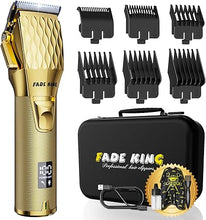 Load image into Gallery viewer, FADEKING® Professional Hair Clippers for Men - Cordless Barber Clippers for Hair Cutting, Rechargeable Hair Beard Trimmer with LED Display &amp; Quality Travel Storage Case (Gold)
