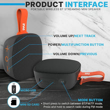 Load image into Gallery viewer, Pyle Portable Wireless Bluetooth Speaker, IPX7 Waterproof, TF Card Support, FM Radio, 3.5mm Audio Input, Built-in Mic, Vigorous Bass, Ideal for Office, Home, Outdoor Use
