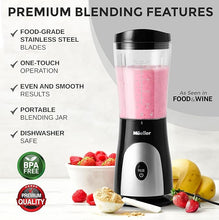 Load image into Gallery viewer, Mueller Personal Blender for Shakes and Smoothies with 15 Oz Travel Cup and Lid, Juices, Baby Food, Heavy-Duty Portable Blender &amp; Food Processor, Black
