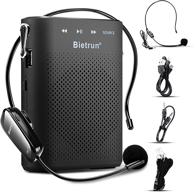 Bietrun Voice Amplifier for Teachers with Bluetooth, Portable Rechargeable Wireless Voice Amplifier with Headset Microphone Portable Megaphone Speaker for Teaching, Coach, Instructor, Tour Guide