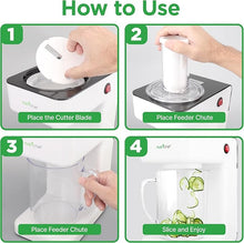 Load image into Gallery viewer, NutriChef 3-in-1 Electric Vegetable Chopper, Spiralizer, and Salad Maker - Fruit Cutter, Spiral Shredder Machine, Veggie Spaghetti &amp; Noodle Maker | Includes Food Plunger &amp; 1.2L Bowl
