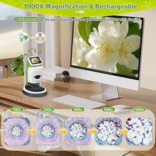 Load image into Gallery viewer, Kids Handheld Mini Microscope with Stand - 2.0&quot; 4K Screen 1000X Digital Pocket Portable Miniscope Science Kit for Boy Girls 4-12 w/Slides Set EVA Case 32G Card
