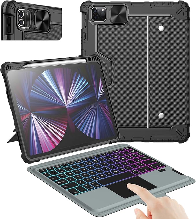 Nillkin Keyboard Case for iPad Air 11-inch M2 2024 & iPad Pro 11(1st/2nd/3rd/4th Gen), iPad Air 5th&4th Generation case with Keyboard, Magic Trackpad, Detachable Keyboard with 7 Backlight Colors,Black