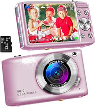 Load image into Gallery viewer, Digital Camera, Autofocus UHD 58MP 4K Vlogging Camera, 16X Zoom Point and Shoot Camera for Photography, Vlogging Compact Camera for Teens Adult Beginner with 32GB SD Card, Flash, Anti-Shake, Pink
