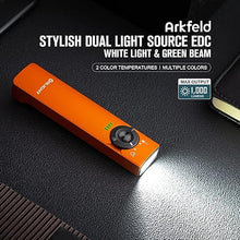 Load image into Gallery viewer, OLIGHT Arkfeld Flat Flashlight 1000 Lumens Dual Light Source EDC Lights with Green Beam and White LED Combo, Powered by Rechargeable Built-in Battery for Outdoors, Emergency, Work (Orange Cool White)
