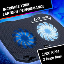 Load image into Gallery viewer, KLIM Pro Laptop Cooling Pad - NEW 2023 - Powerful Rapid Action Laptop Cooler - Sturdy Laptop Stand with Fan - Ventilador para laptop - Portable and Quiet - 2 USB Ports - PC Mac - 10-15.6&quot; - Black/Blue
