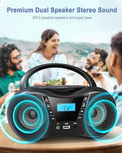 Load image into Gallery viewer, Portable CD Player Boombox with FM Radio,Bluetooth 5.1,Clear Sound,LCD Display,USB/AUX Input,AC/Battery Powered,CD/CD-R/CD-RW Compatible,3.5mm Headphone Jack,Sleep Timer for Home,Seniors,Kids
