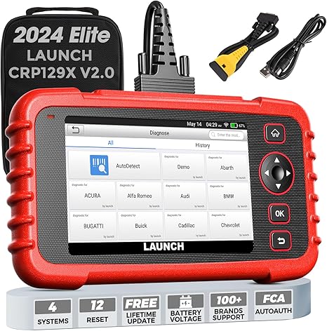 LAUNCH CRP129X V2.0 Elite OBD2 Scanner, 2024 Lifetime Free Online Update Scan Tool, 12 Reset, InjectorCoding, ABS/SRS/TCM/Engine System Diagnostic Scanner, Auto Vin,Car Scanner Diagnostic for all cars