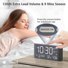 Load image into Gallery viewer, Digital Wooden Alarm Clock with Dual Alarm,Weekday/Weekend Mode,Adjustable Volume,Humidity &amp; Temperature Detect,2-100% Dimmer,12/24H,Snooze,2 USB Chargers,Battery Backup, Loud Alarm Clock for Bedroom
