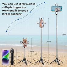 Load image into Gallery viewer, Mini iPhone Tripod Stand,MQOUNY 38" Phone Tripod &amp;Selfie Stick with Wireless Rechargeable Remote &amp; Removable Light, Extendable Tripod Stand 360 Rotation Compatible with iPhone&amp;Android Samsung(Black)
