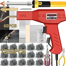 Load image into Gallery viewer, 2PCS Plastic Welders, 1200PCS Staples 40PCS Rods Plastic Welding Kit 5 in 1 Welding Tips Tape Sandpaper Wire Mesh Stand Metal Brush Screwdriver Bumper Repair Kit (Yellow)
