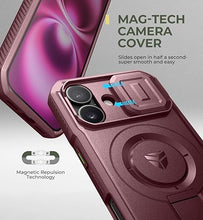 Load image into Gallery viewer, Dexnor for iPhone 16 Case with Slide Camera Cover &amp; Adjustable Kickstand, Magnetic Rugged Shockproof Bumper Cases Heavy-Duty Magnetic Protective Cover,Maroon Red
