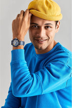 Load image into Gallery viewer, Citizen Eco-Drive Men's Disney Donald Duck Watch, Blue IP Stainless Steel on Blue Leather Strap, 3-Hand Day Date, Luminous, 44mm (Model: AW0075-06W)
