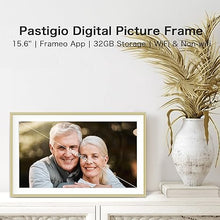 Load image into Gallery viewer, Digital Picture Frame, Frameo 15.6 inch Large Digital Photo Frame Wifi, 32GB Capacity, 1920*1080 IPS FHD Touch Screen, Electronic Frame Slideshow, Tabletop&amp;Wall-Mounted, Gifts for Mom, Women, Golden
