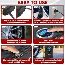 Load image into Gallery viewer, FORTEM Tire Inflator 150 PSI, Bike Pump, 110V AC 12V DC Air Pump for Car Tires, Digital Tire Pressure Gauge w/Auto Pump/Shut Off, Carrying Case (Yellow)
