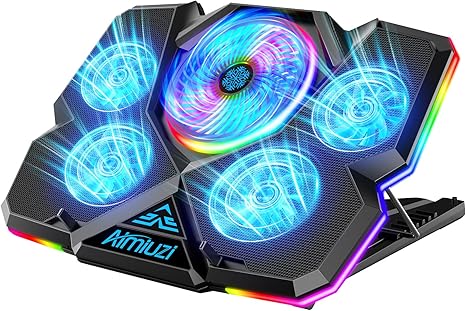 Laptop Cooling Pad, Gaming Laptop Cooler with 5 Quiet Fans and Colorful RGB Light(One Click colse), Laptop Fan Cooling Pad Fits 12-17 Inch Laptop, USB Port Powered, 7 Adjustable Height