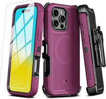 Load image into Gallery viewer, M MYBAT PRO Maverick Series iPhone 16 Pro 6.3 Case with Belt Clip Holster,[Compatible with Magsafe] w/Screen Protector,Anti-Drop,Shockproof,with 360°Rotating Kickstand,Heavy Duty Protection Plum
