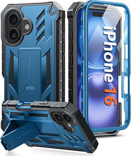 Load image into Gallery viewer, FNTCASE for iPhone 16 Phone Case: for iPhone 16 case with Kickstand Shockproof Military Grade Protective Cover - Dual Layer Full Protection Sturdy Matte Textured Drop Proof - 6.1 Inch Blue
